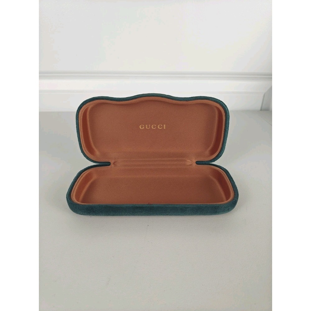 Gucci Teal Green Velvet Eyeglass Sunglasses Case Hard Shell Orange Interior - Picture 2 of 6